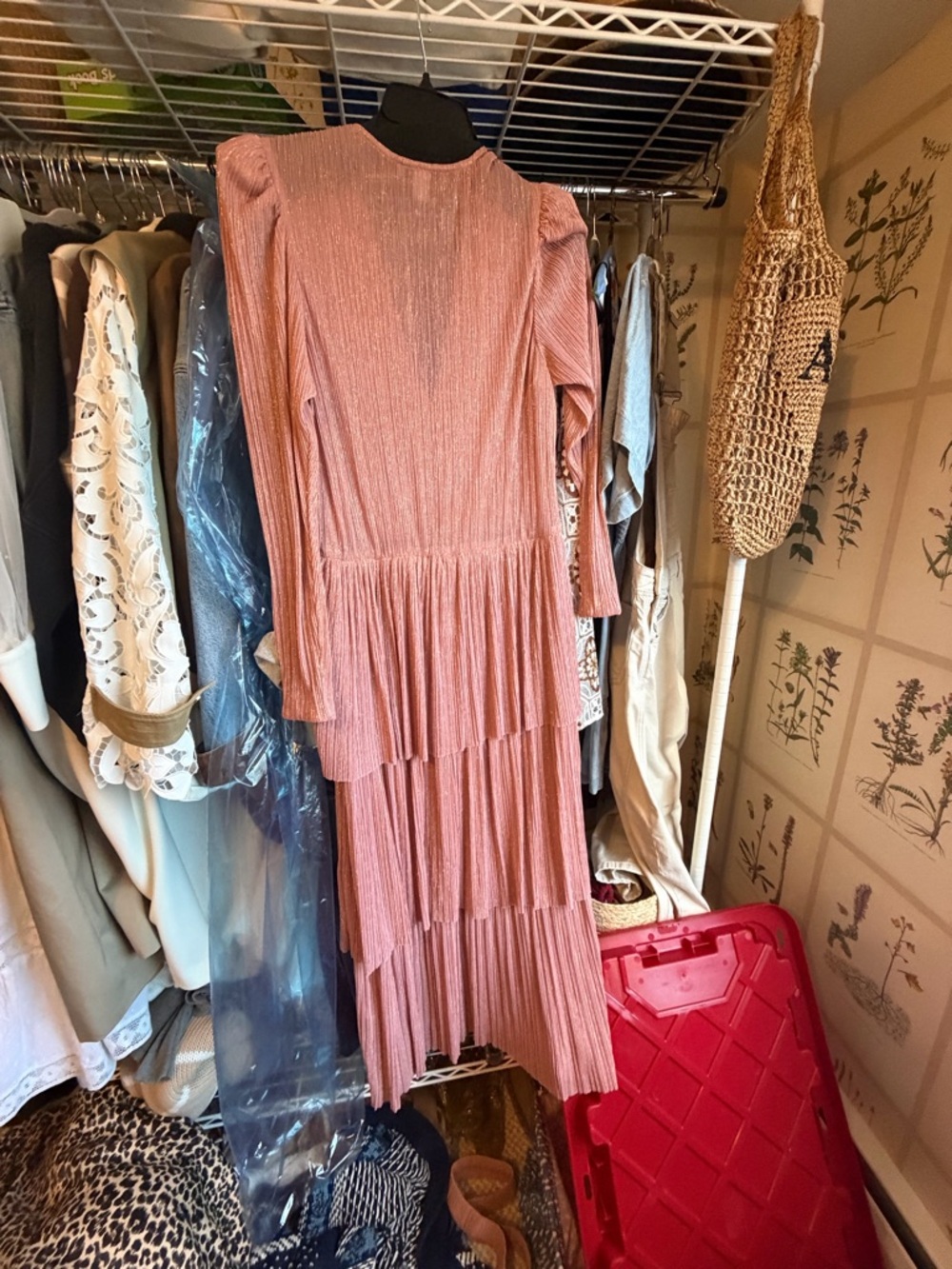 Sabina Musayev Rose-Gold Metallic Tiered Midi Dress
